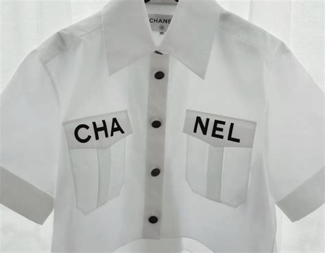 chanel crisp white blouse|Chanel coco beach tops.